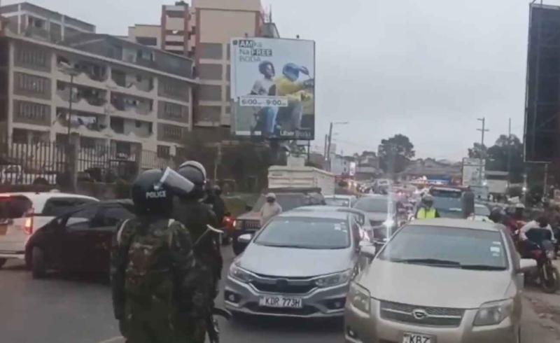 Screengrab image of a police road block along Magadi Road.
